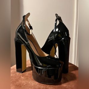 Black Patent Leather Platform Ankle Strap Heels